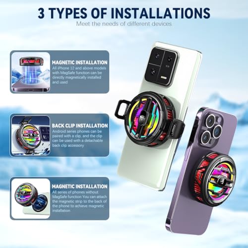 ZORBES® Phone Cooler for Gaming Magnetic Mobile with 3 Level Modes LCD Display RGB Light Semiconductor Technology Clips for iOS Android Phones IPAD 2PCS ZORBES® Phone Cooler for Gaming Magnetic Mobile with 3 Level Modes LCD Display RGB Light Semiconductor Technology Clips for iOS Android Phones IPAD 2PCS